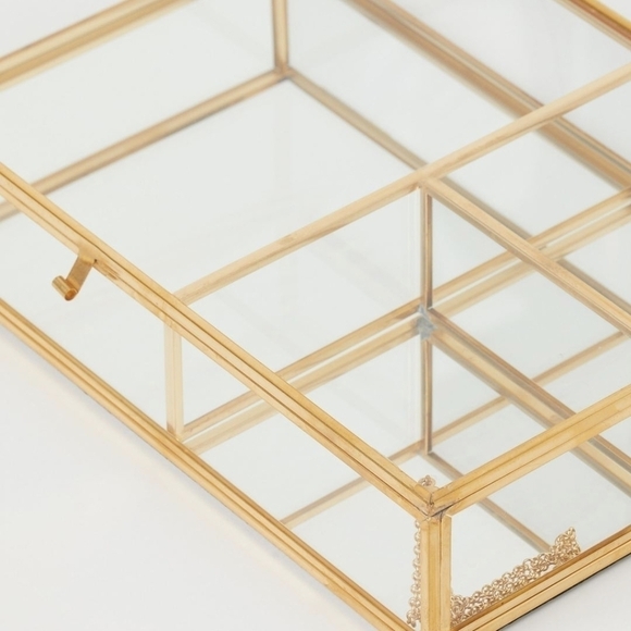New Glass Jewelry Box from H&M Clear Glass & Gold Jewelry Box Display Case - Picture 3 of 5